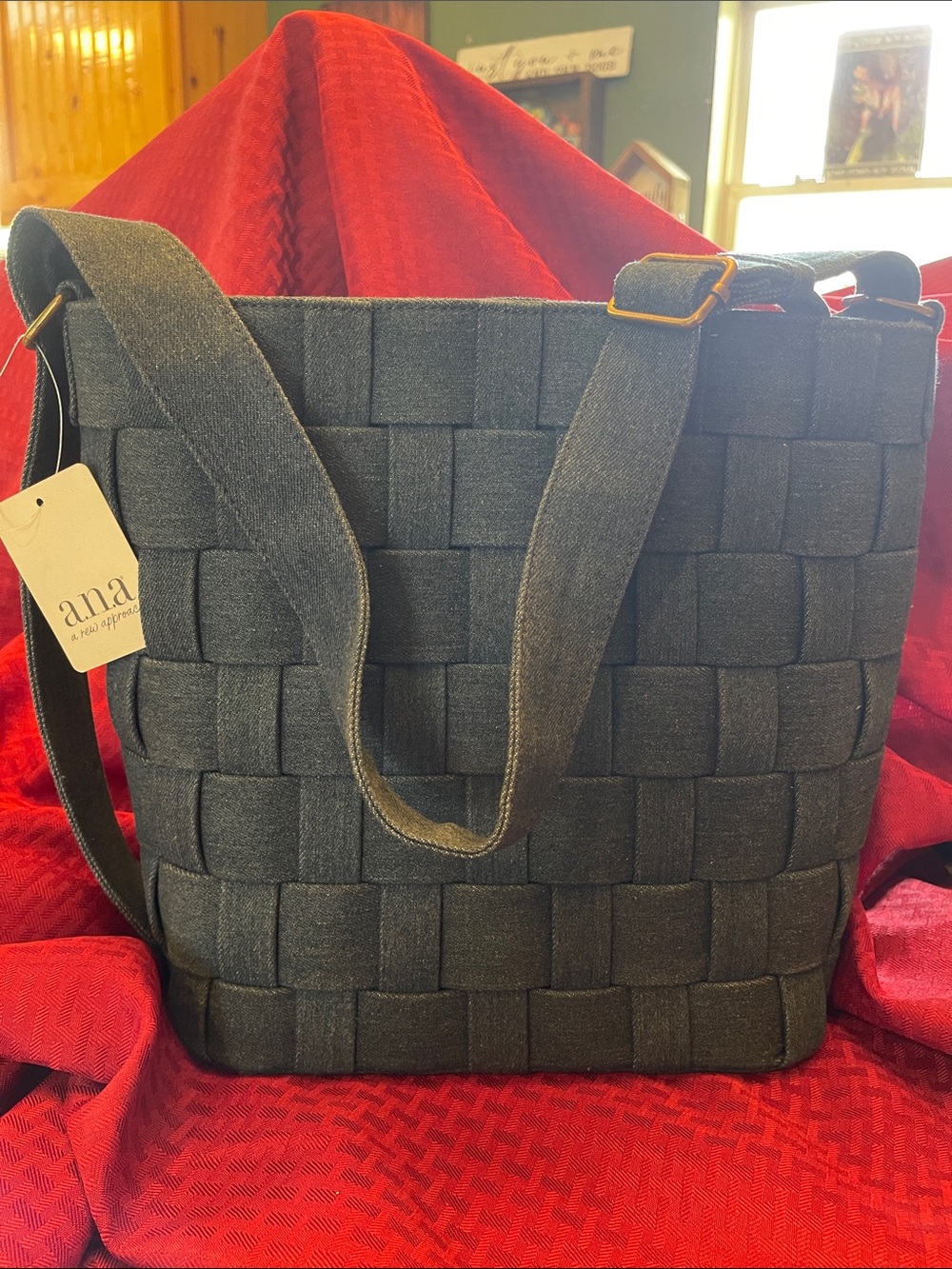 a.n.a Dark Blue Woven Denim Shoulder Tote